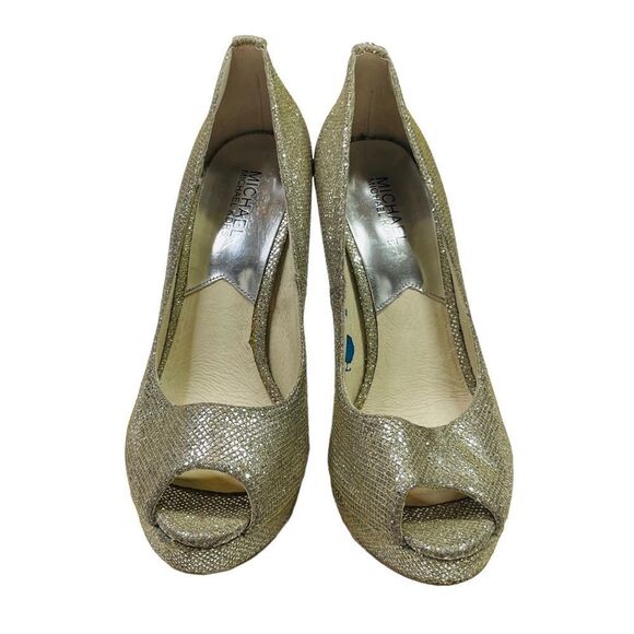 Michael Kors Gold Glitter Milan Platform Peep-Toe Pumps - Size 8.5 - Picture 7 of 16